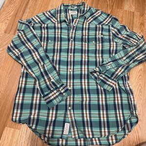 Lucky Brand Men's Teal & Navy Plaid Button-Down Shirt